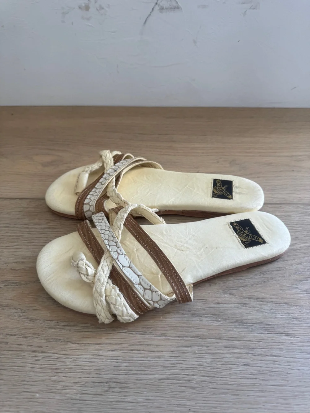 Freebird by Steven Sugar Mixed Media Boho Slide Sandals Cream Tan Multi 7